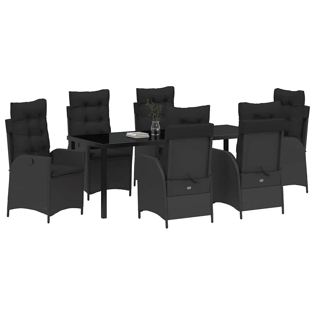 Tuin eettafelset met kussen 7 pcs Zwart poly rattan – afbeelding 3