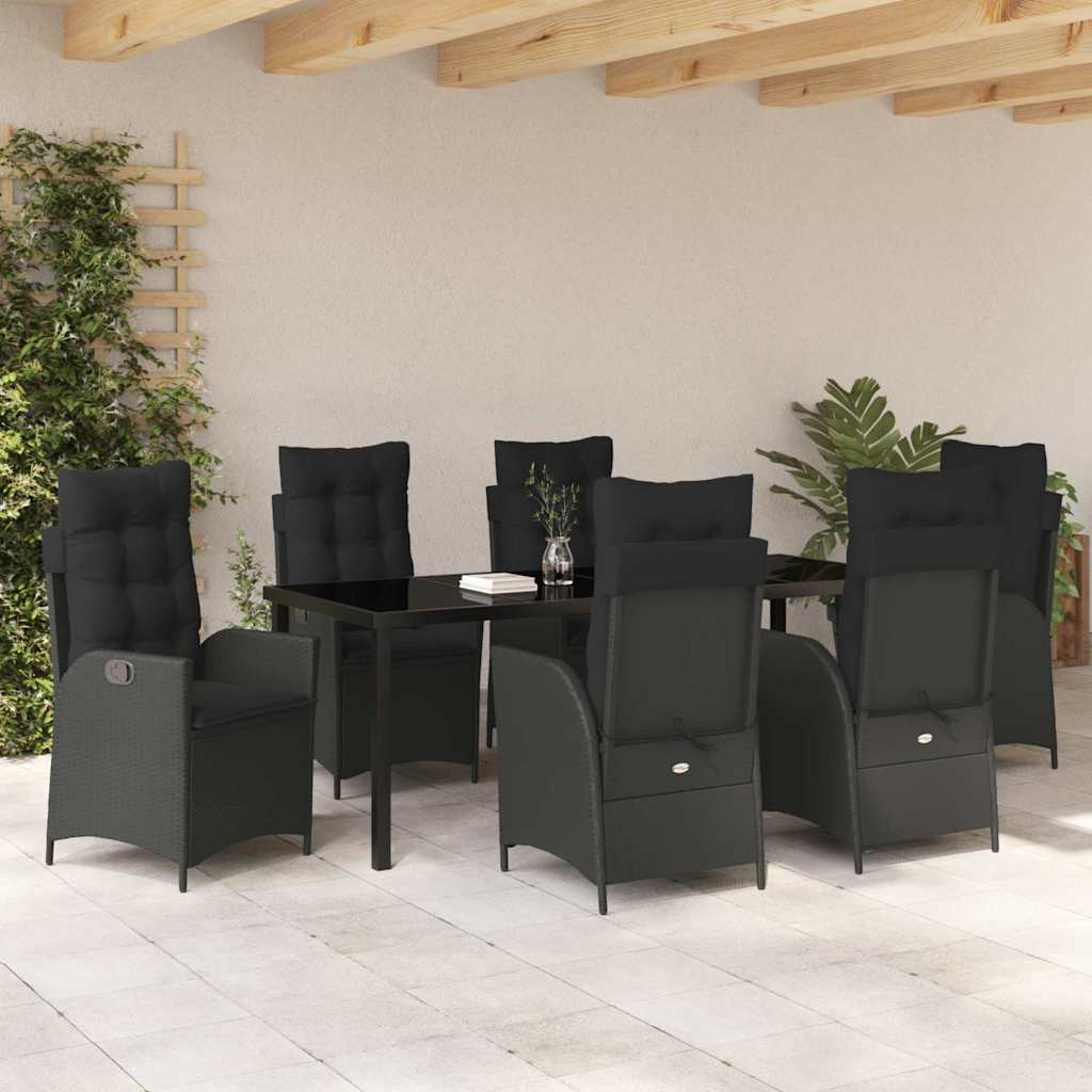 Tuin eettafelset met kussen 7 pcs Zwart poly rattan – afbeelding 4
