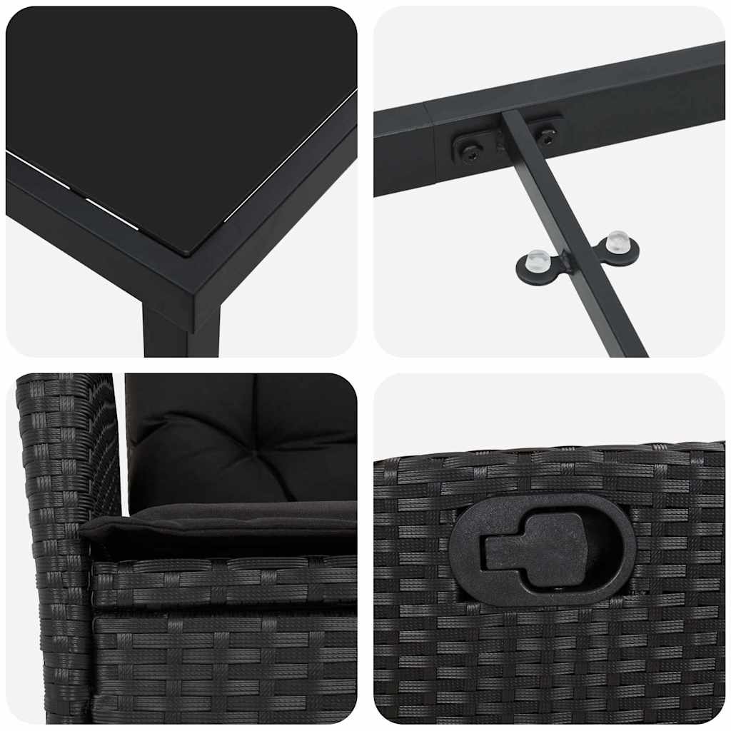Tuin eettafelset met kussen 7 pcs Zwart poly rattan – afbeelding 9