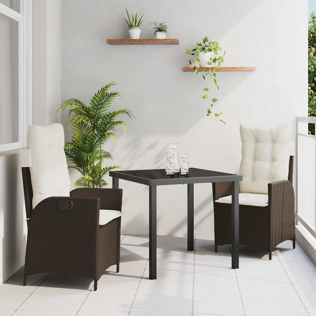 Tuin eettafelset met kussen 3 pcs Bruin poly rattan – afbeelding 1