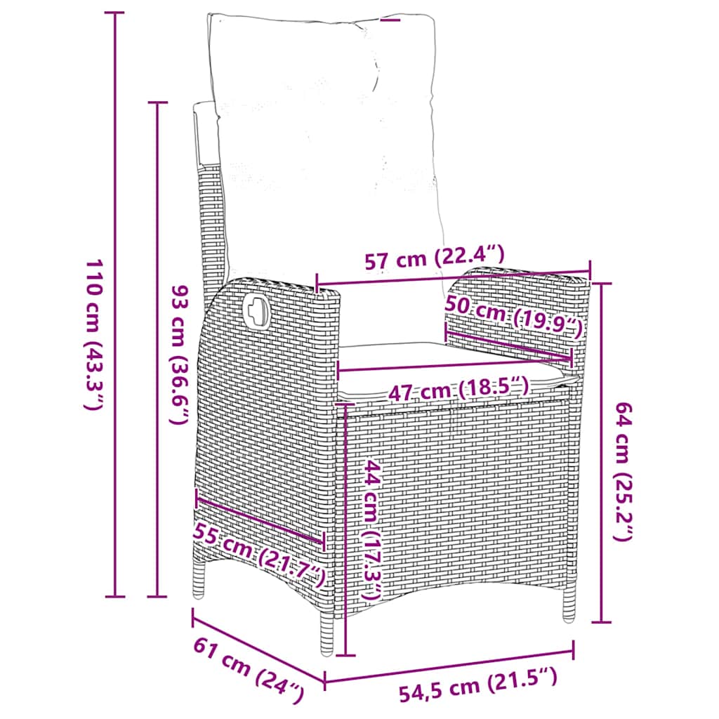 Tuin eettafelset met kussen 3 pcs Bruin poly rattan – afbeelding 10
