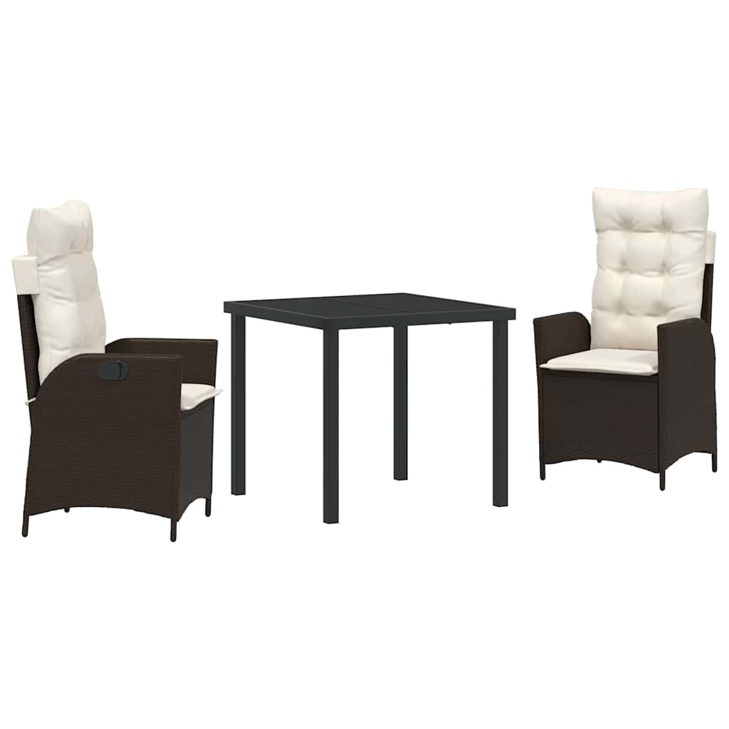 Tuin eettafelset met kussen 3 pcs Bruin poly rattan – afbeelding 2