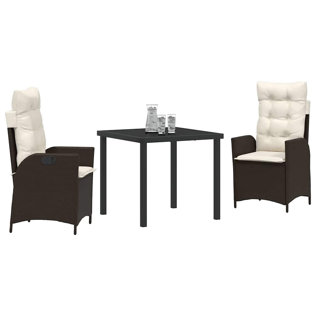 Tuin eettafelset met kussen 3 pcs Bruin poly rattan – afbeelding 3