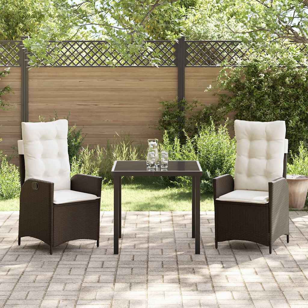 Tuin eettafelset met kussen 3 pcs Bruin poly rattan – afbeelding 4