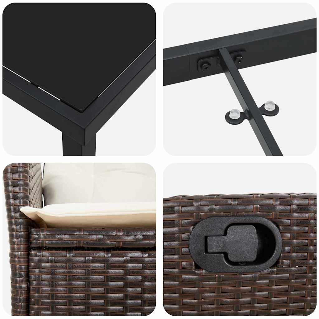 Tuin eettafelset met kussen 3 pcs Bruin poly rattan – afbeelding 9