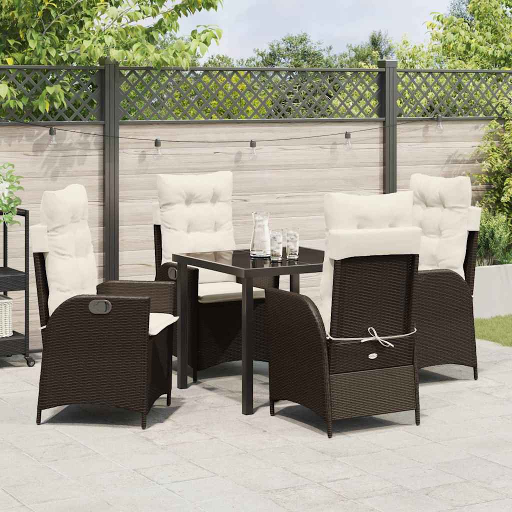 Tuin eettafelset met kussen 5 pcs Bruin poly rattan – afbeelding 1