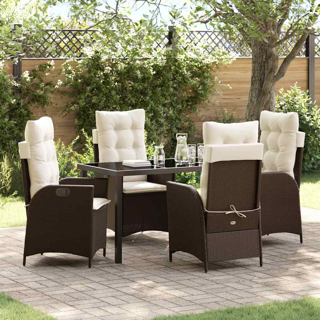 Tuin eettafelset met kussen 5 pcs Bruin poly rattan – afbeelding 1