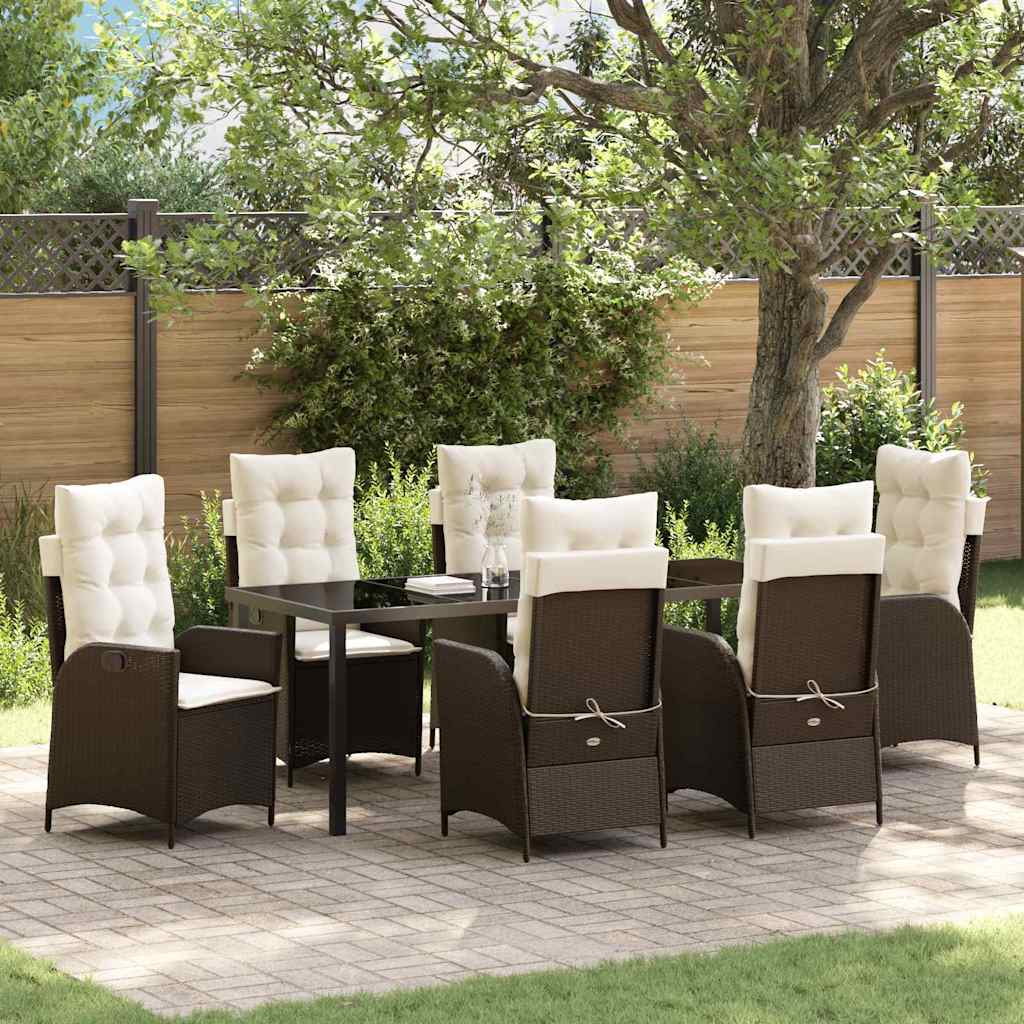 Tuin eettafelset met kussen 7 pcs Bruin poly rattan – afbeelding 1