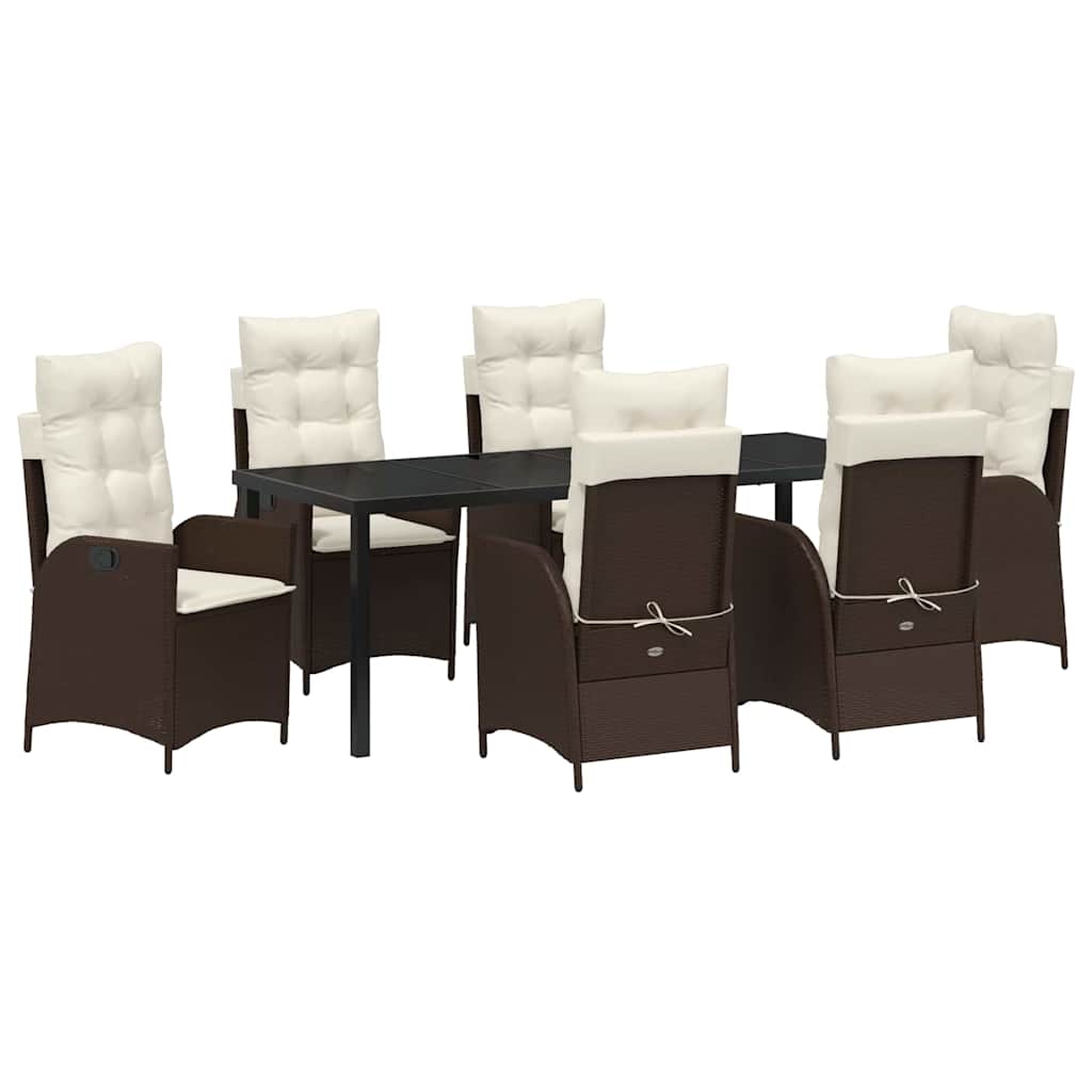Tuin eettafelset met kussen 7 pcs Bruin poly rattan – afbeelding 2