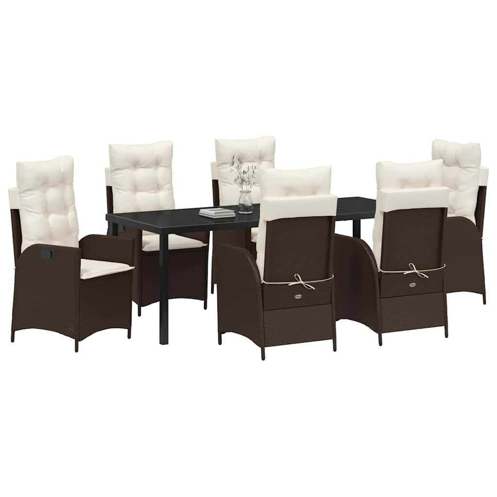 Tuin eettafelset met kussen 7 pcs Bruin poly rattan – afbeelding 3