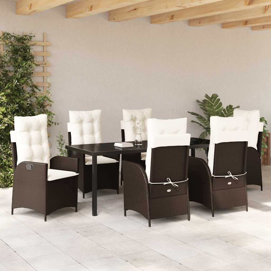 Tuin eettafelset met kussen 7 pcs Bruin poly rattan – afbeelding 4