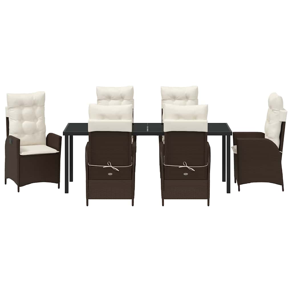 Tuin eettafelset met kussen 7 pcs Bruin poly rattan – afbeelding 7