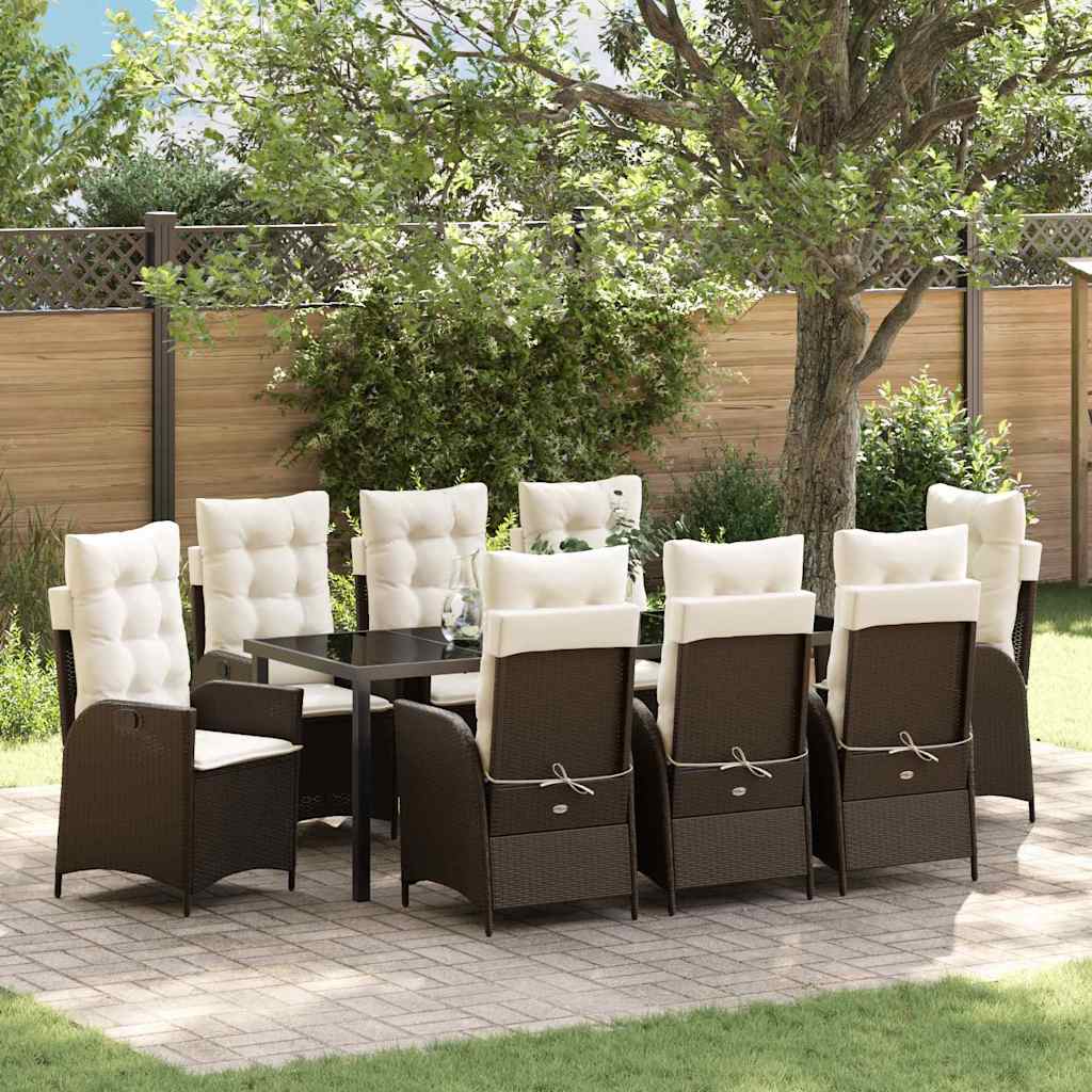 Tuin eettafelset met kussen 9 pcs Bruin poly rattan – afbeelding 1