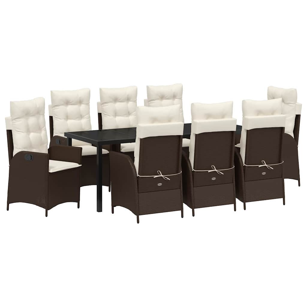 Tuin eettafelset met kussen 9 pcs Bruin poly rattan – afbeelding 2