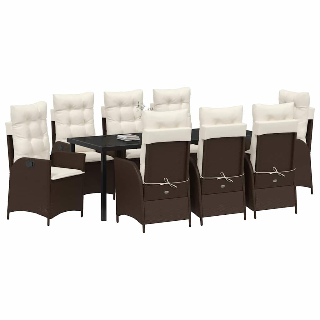 Tuin eettafelset met kussen 9 pcs Bruin poly rattan – afbeelding 3
