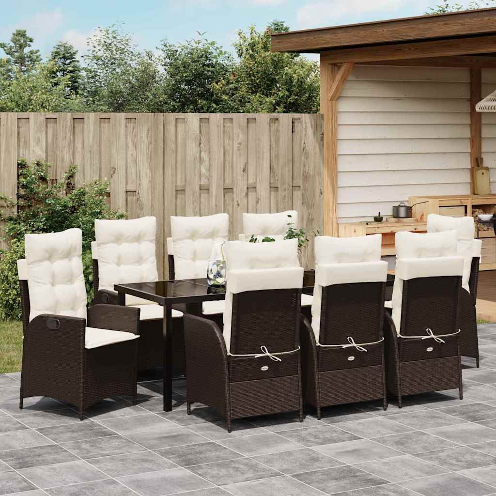 Tuin eettafelset met kussen 9 pcs Bruin poly rattan – afbeelding 4