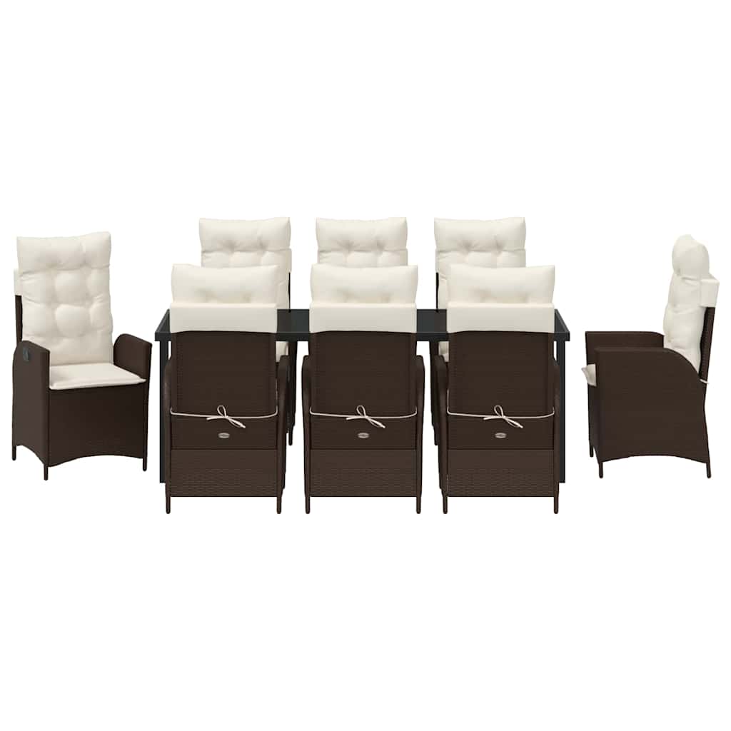 Tuin eettafelset met kussen 9 pcs Bruin poly rattan – afbeelding 7