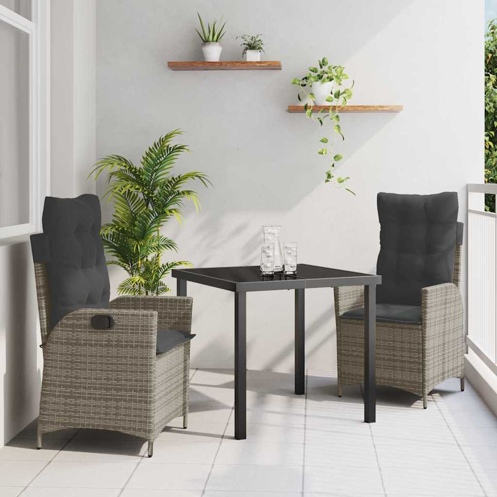 Tuin eettafelset met kussen 3 pcs Grijs poly rattan – afbeelding 1