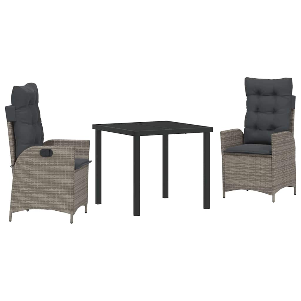 Tuin eettafelset met kussen 3 pcs Grijs poly rattan – afbeelding 2