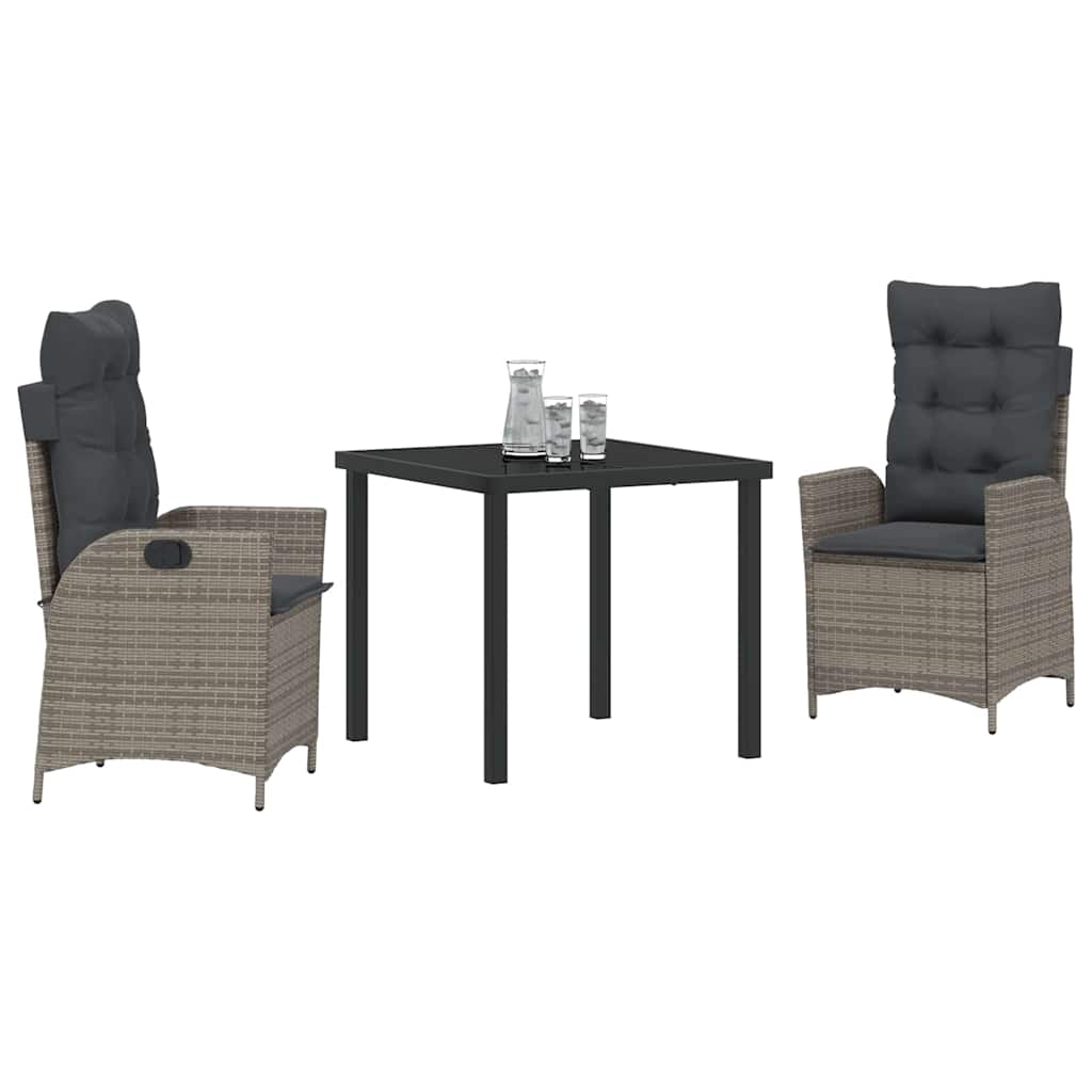 Tuin eettafelset met kussen 3 pcs Grijs poly rattan – afbeelding 3