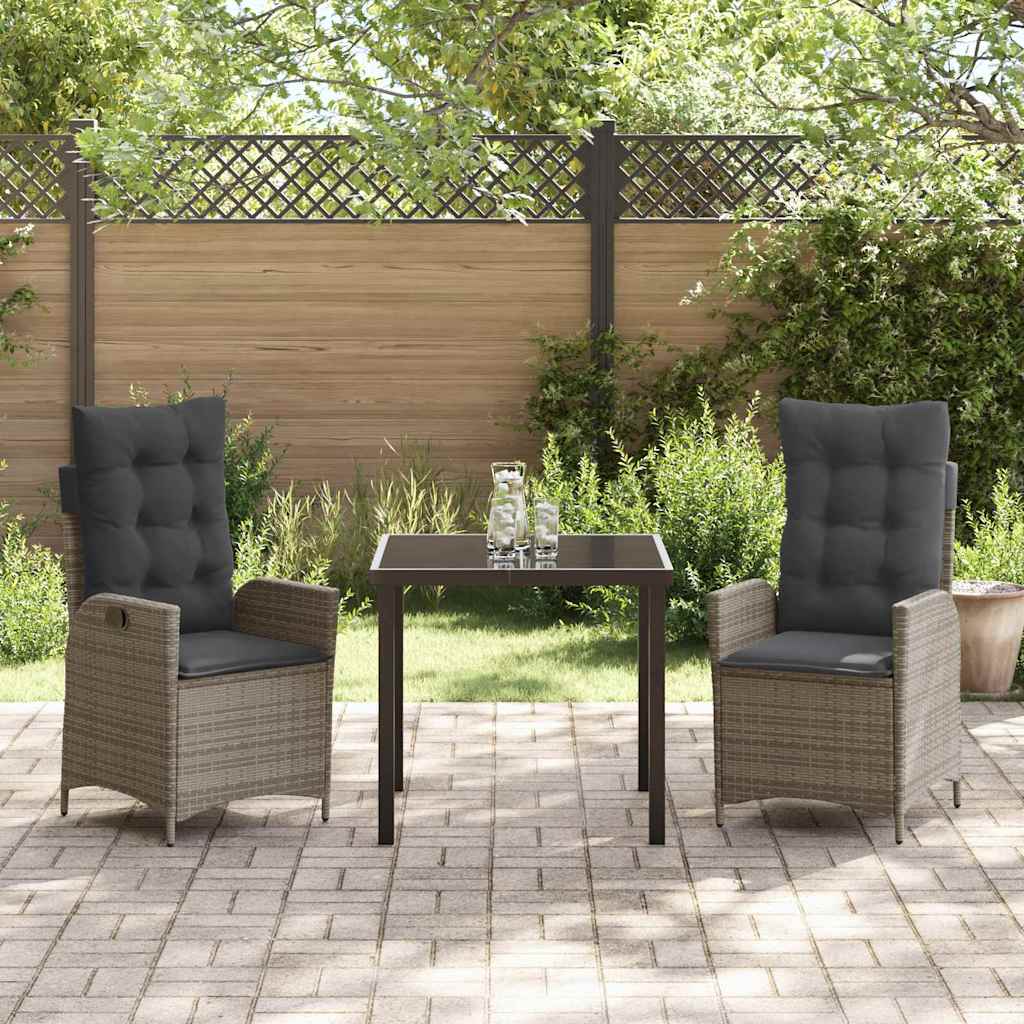 Tuin eettafelset met kussen 3 pcs Grijs poly rattan – afbeelding 4