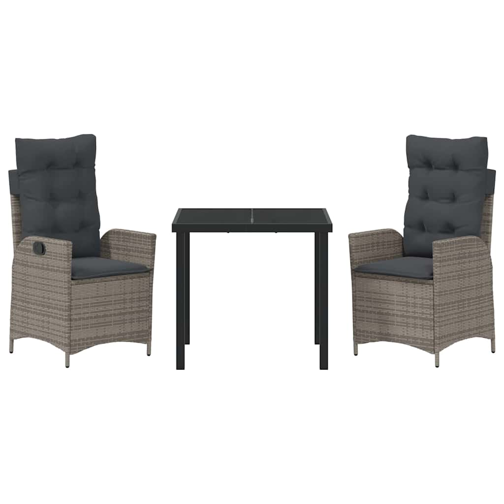 Tuin eettafelset met kussen 3 pcs Grijs poly rattan – afbeelding 7