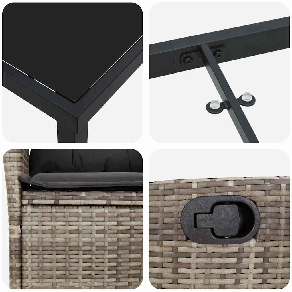 Tuin eettafelset met kussen 3 pcs Grijs poly rattan – afbeelding 9