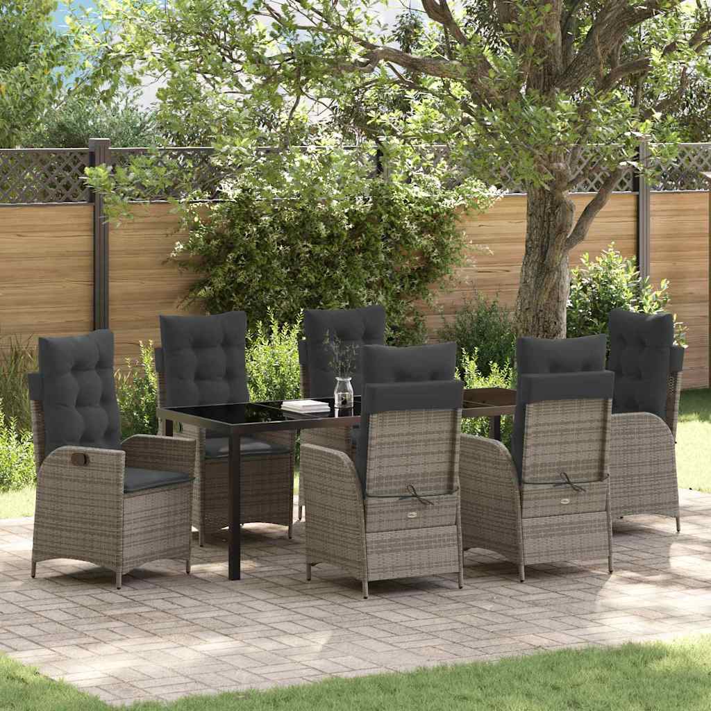Tuin eettafelset met kussen 7 pcs Grijs poly rattan – afbeelding 1
