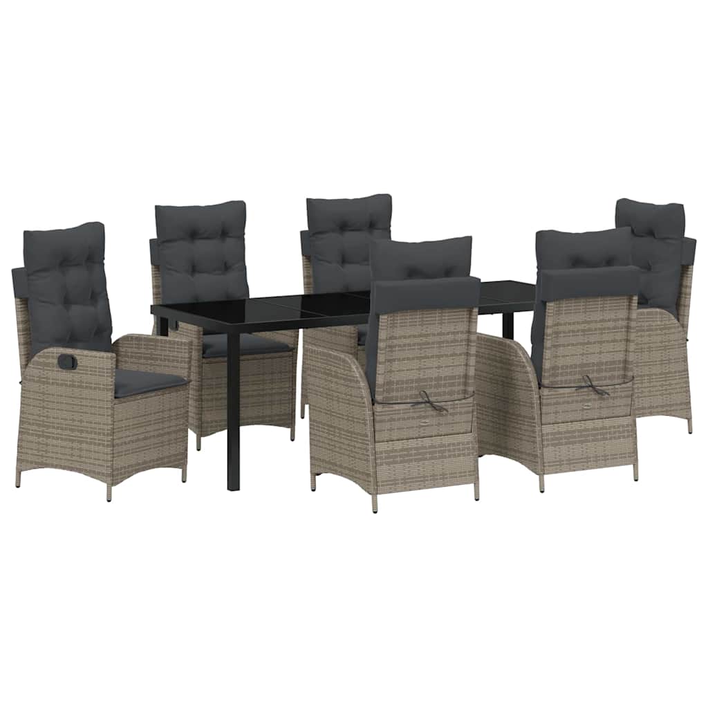 Tuin eettafelset met kussen 7 pcs Grijs poly rattan – afbeelding 2