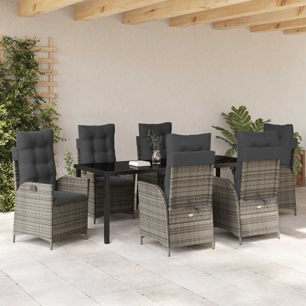 Tuin eettafelset met kussen 7 pcs Grijs poly rattan – afbeelding 4
