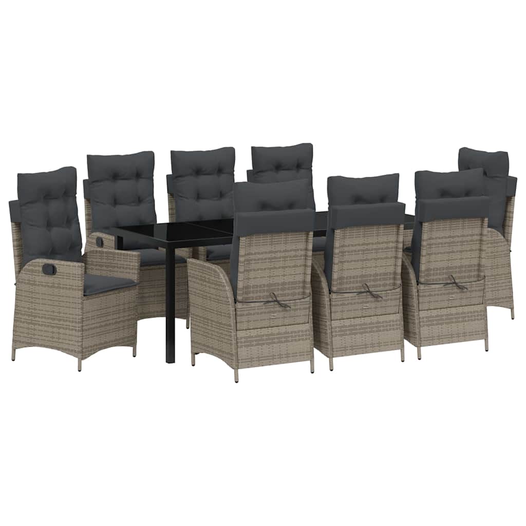 Tuin eettafelset met kussen 9 pcs Grijs poly rattan – afbeelding 2