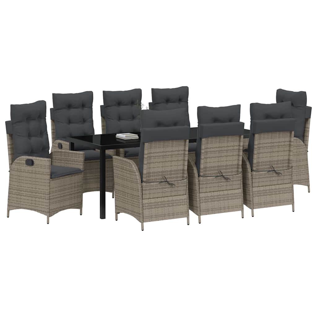 Tuin eettafelset met kussen 9 pcs Grijs poly rattan – afbeelding 3