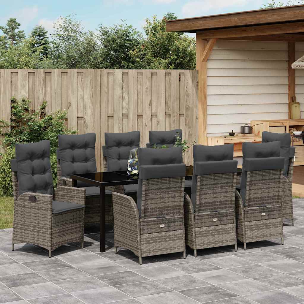 Tuin eettafelset met kussen 9 pcs Grijs poly rattan – afbeelding 4