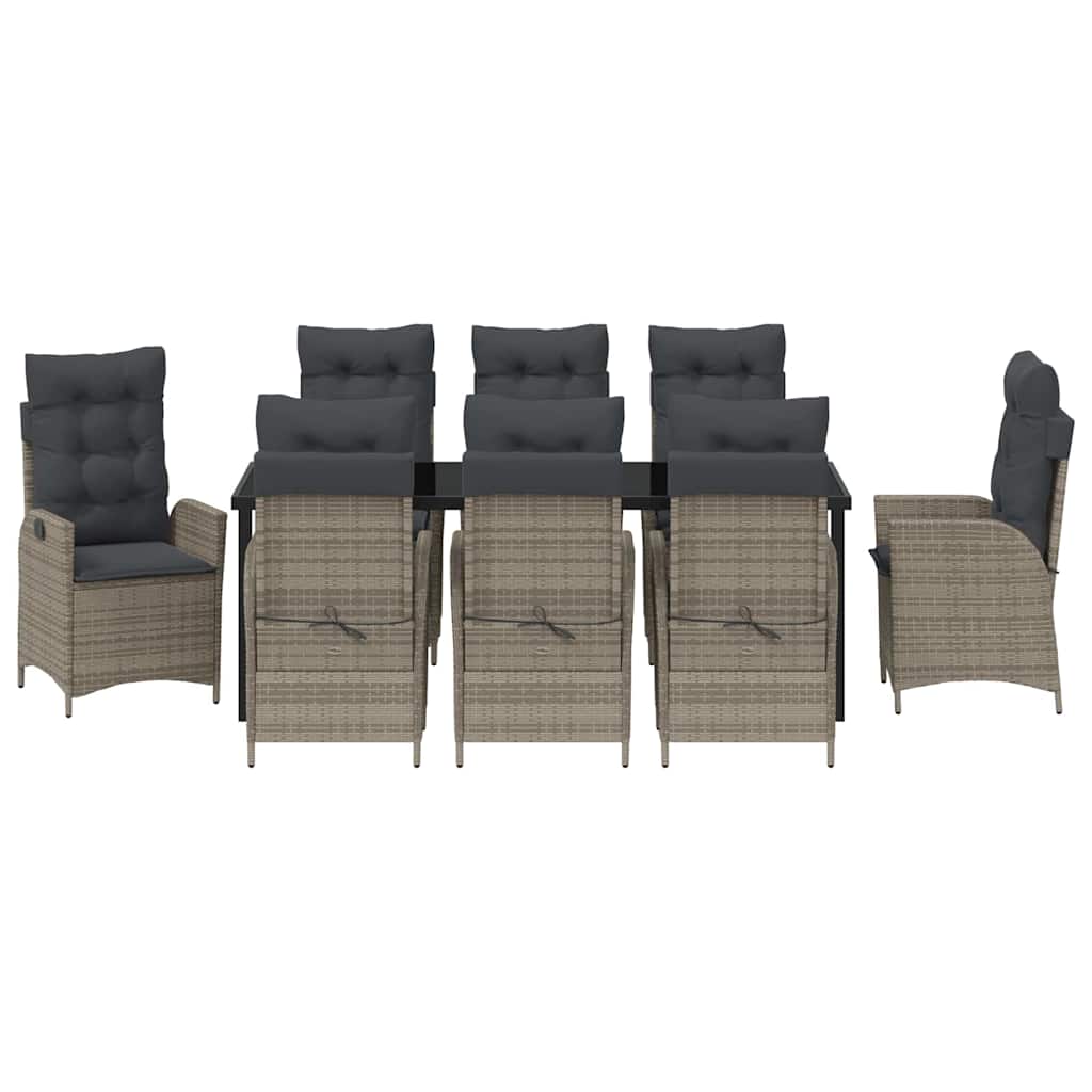 Tuin eettafelset met kussen 9 pcs Grijs poly rattan – afbeelding 7