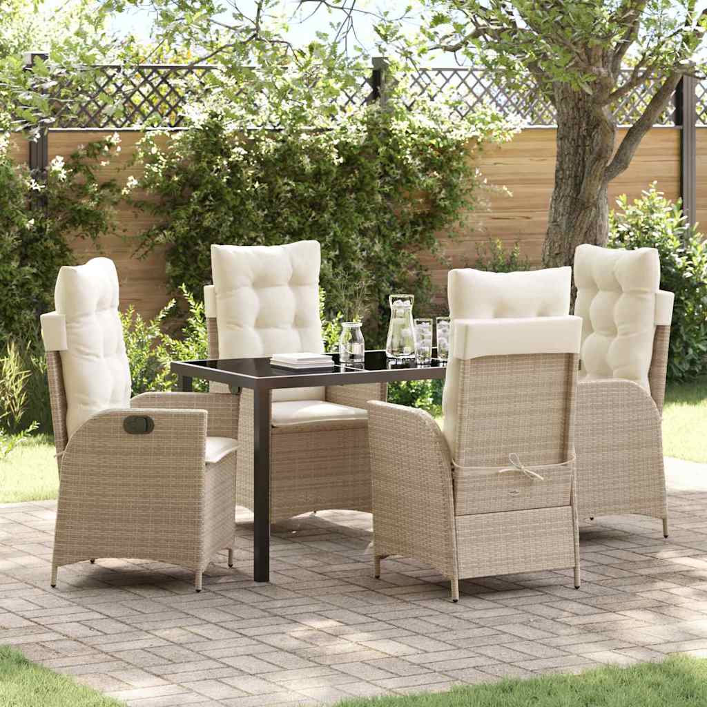 Tuin eettafelset met kussen 5 pcs Beige poly rattan – afbeelding 1