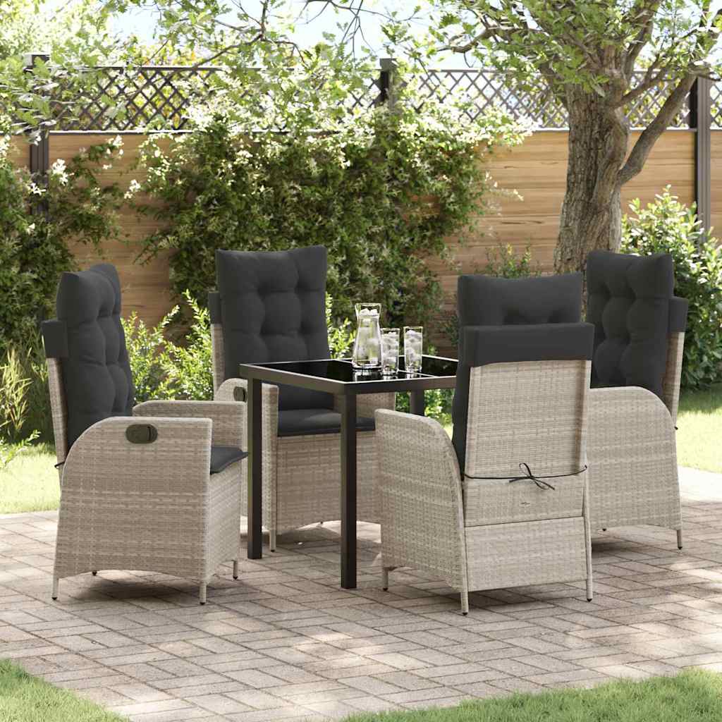 Tuin eettafelset met kussen 5 pcs Lichtgrijs poly rattan – afbeelding 1