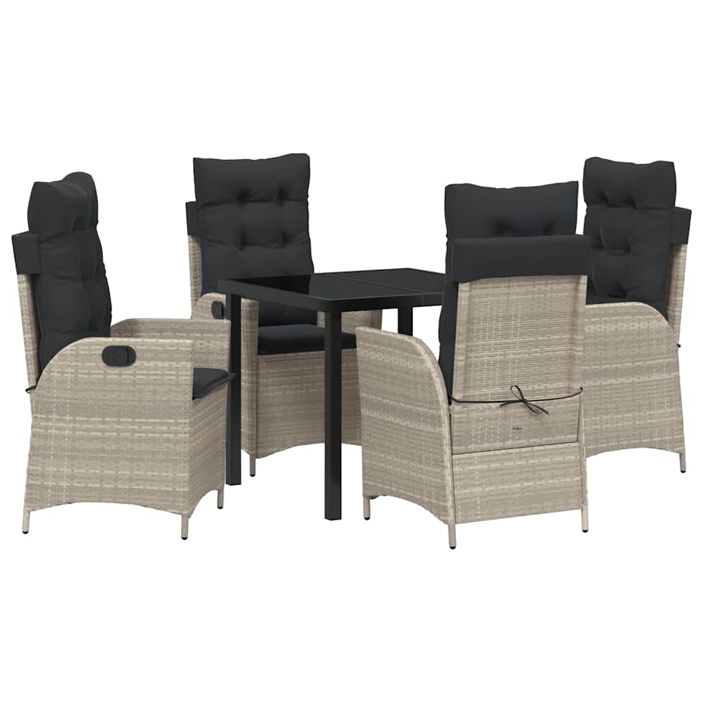 Tuin eettafelset met kussen 5 pcs Lichtgrijs poly rattan – afbeelding 2