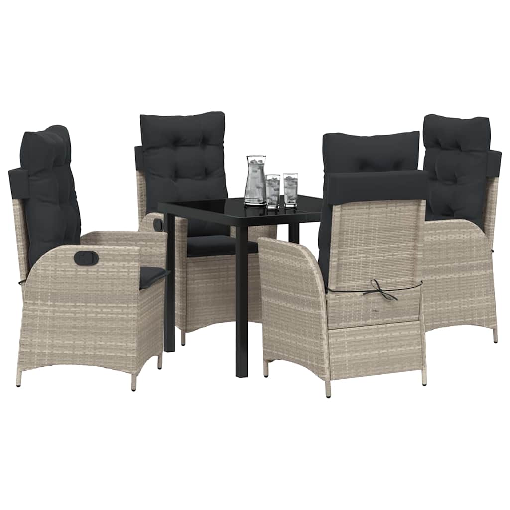 Tuin eettafelset met kussen 5 pcs Lichtgrijs poly rattan – afbeelding 3
