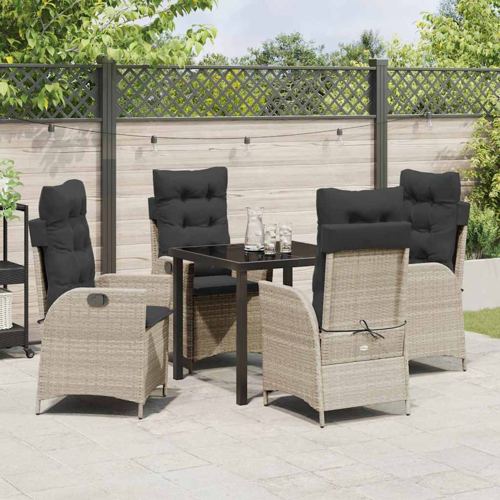 Tuin eettafelset met kussen 5 pcs Lichtgrijs poly rattan – afbeelding 4