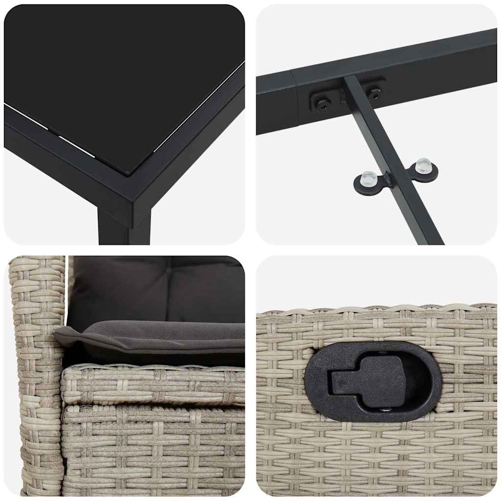 Tuin eettafelset met kussen 5 pcs Lichtgrijs poly rattan – afbeelding 9