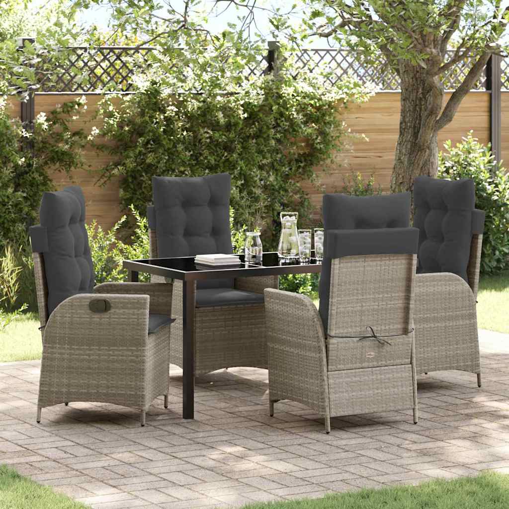 Tuin eettafelset met kussen 5 pcs Lichtgrijs poly rattan – afbeelding 1