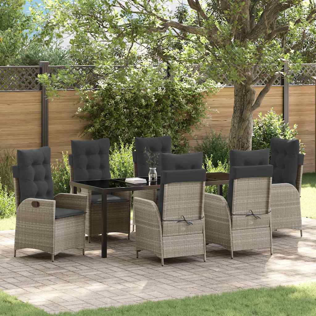 Tuin eettafelset met kussen 7 pcs Lichtgrijs poly rattan – afbeelding 1
