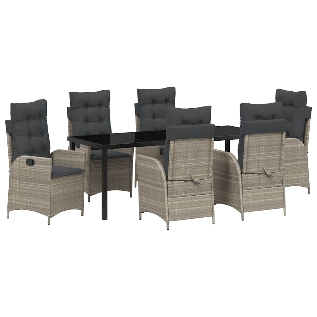 Tuin eettafelset met kussen 7 pcs Lichtgrijs poly rattan – afbeelding 2