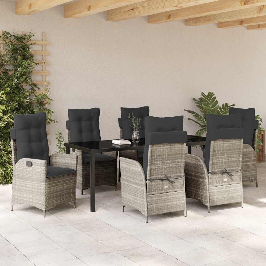 Tuin eettafelset met kussen 7 pcs Lichtgrijs poly rattan – afbeelding 4