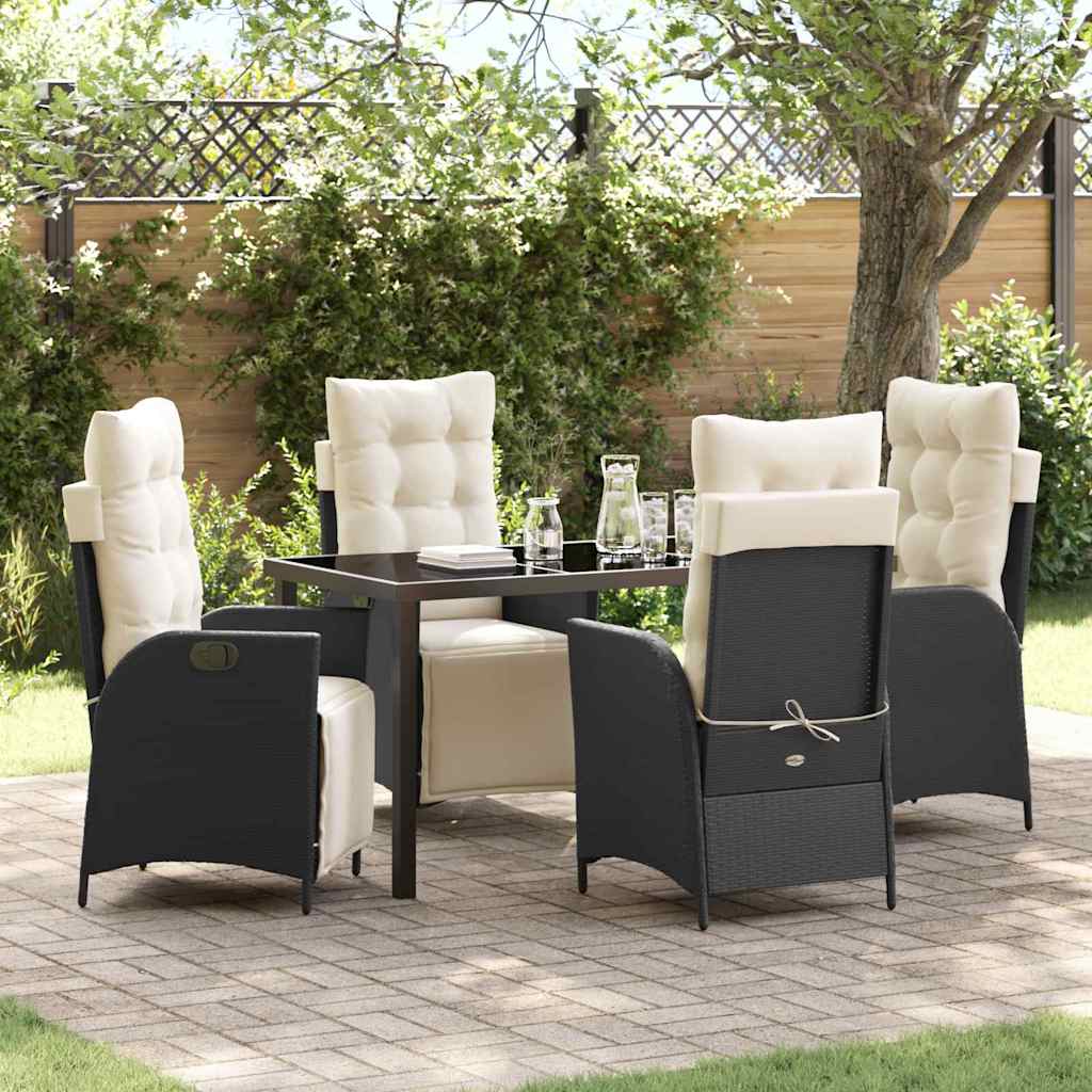 Tuin eettafelset met kussen 5 pcs Zwart poly rattan – afbeelding 1