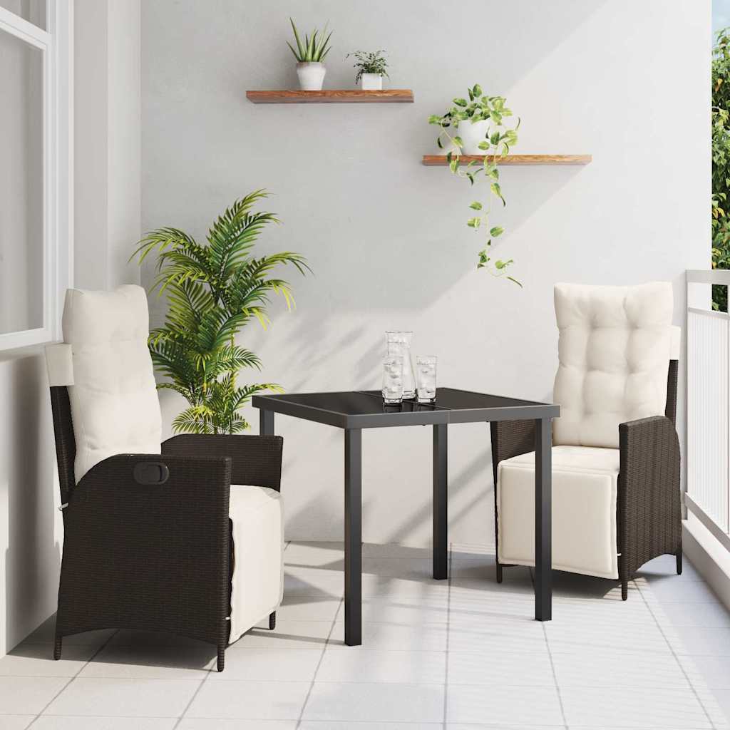Tuin eettafelset met kussen 3 pcs Bruin poly rattan – afbeelding 1