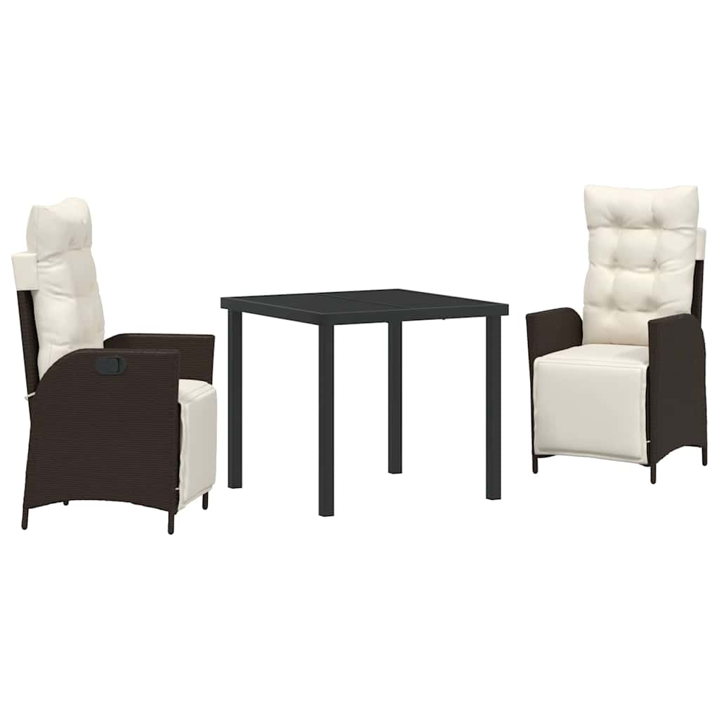 Tuin eettafelset met kussen 3 pcs Bruin poly rattan – afbeelding 2