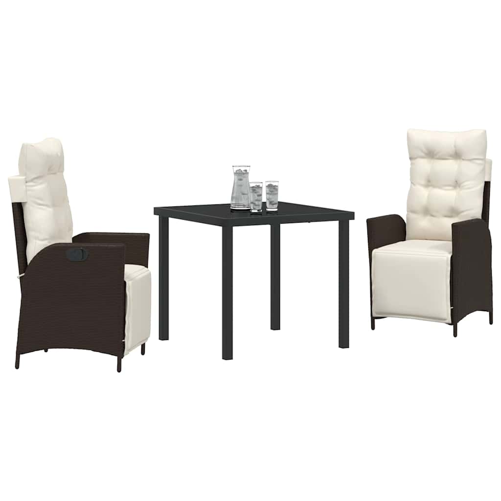 Tuin eettafelset met kussen 3 pcs Bruin poly rattan – afbeelding 3