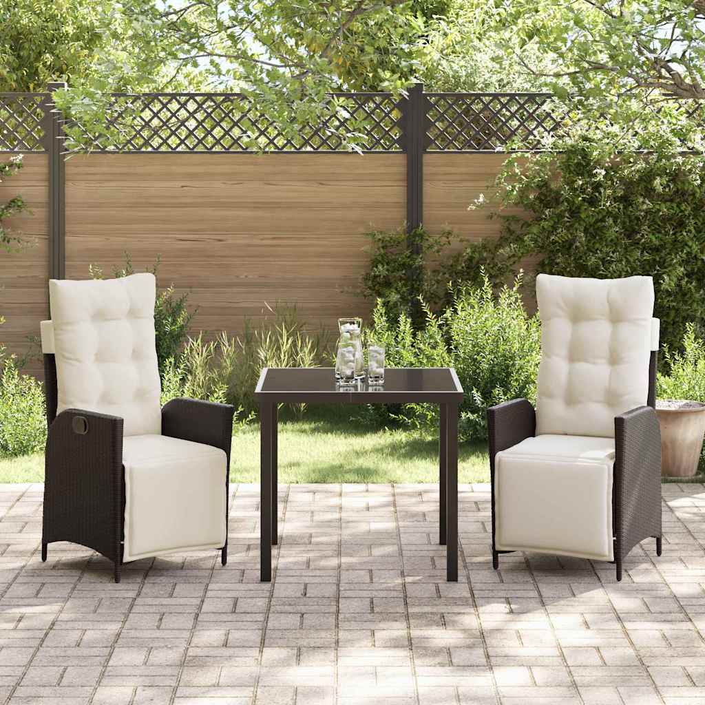 Tuin eettafelset met kussen 3 pcs Bruin poly rattan – afbeelding 4