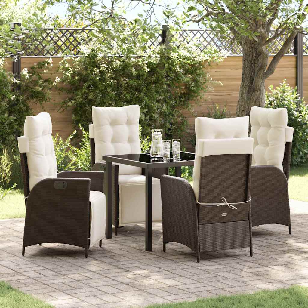 Tuin eettafelset met kussen 5 pcs Bruin poly rattan – afbeelding 1